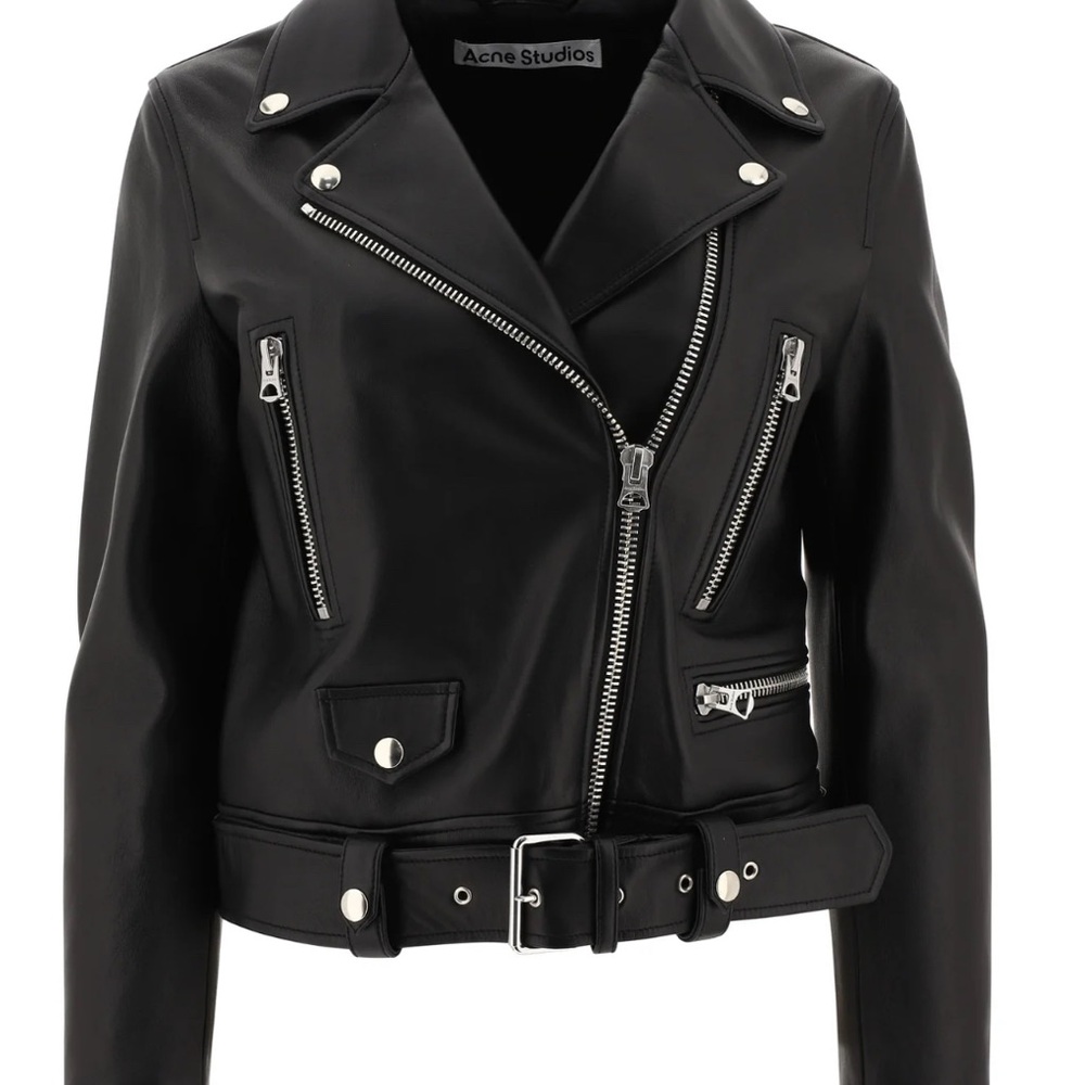 Acne Black Leather Moto Jacket Asymmetrical Design